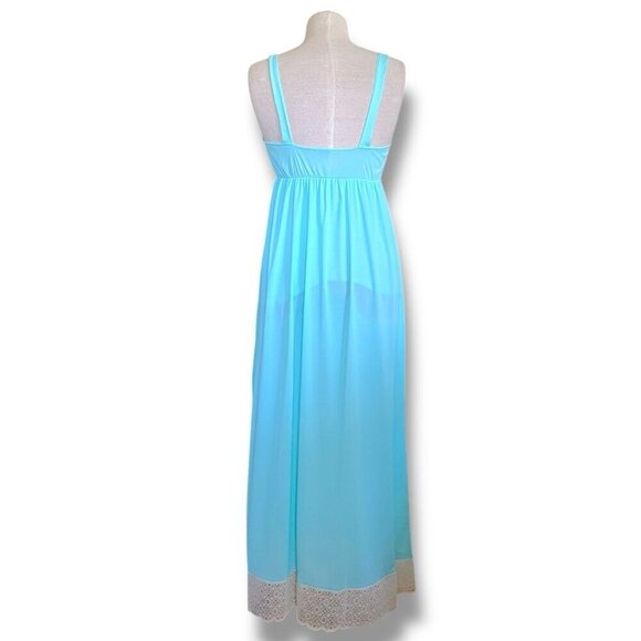 Vintage 1970s Formfit Rogers Womens Nightgown Sz Small Tiffany Blue Nylon Lace - Picture 8 of 11